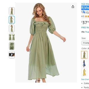 R.Vivimos Green Half Sleeve Cotton Flowy Long Dress